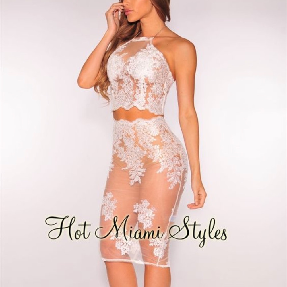 Hot Miami Styles 2 piece white lace dress